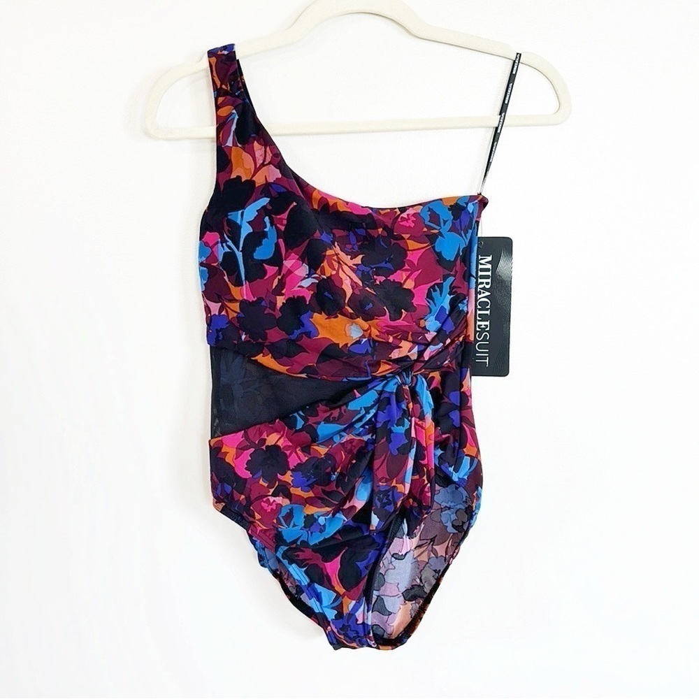 New MiracleSuit Solstice Gem One Shoulder Vibrant Mesh Inset One-Piece Swimsuit - Picture 2 of 16